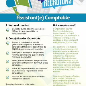 AVIS DE RECRUTEMENT – Assistant(e) Comptable