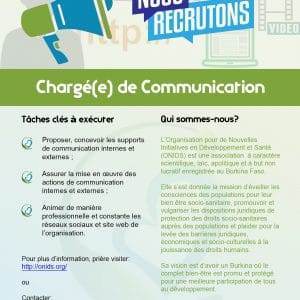 AVIS DE RECRUTEMENT – Chargé(e) de Communication